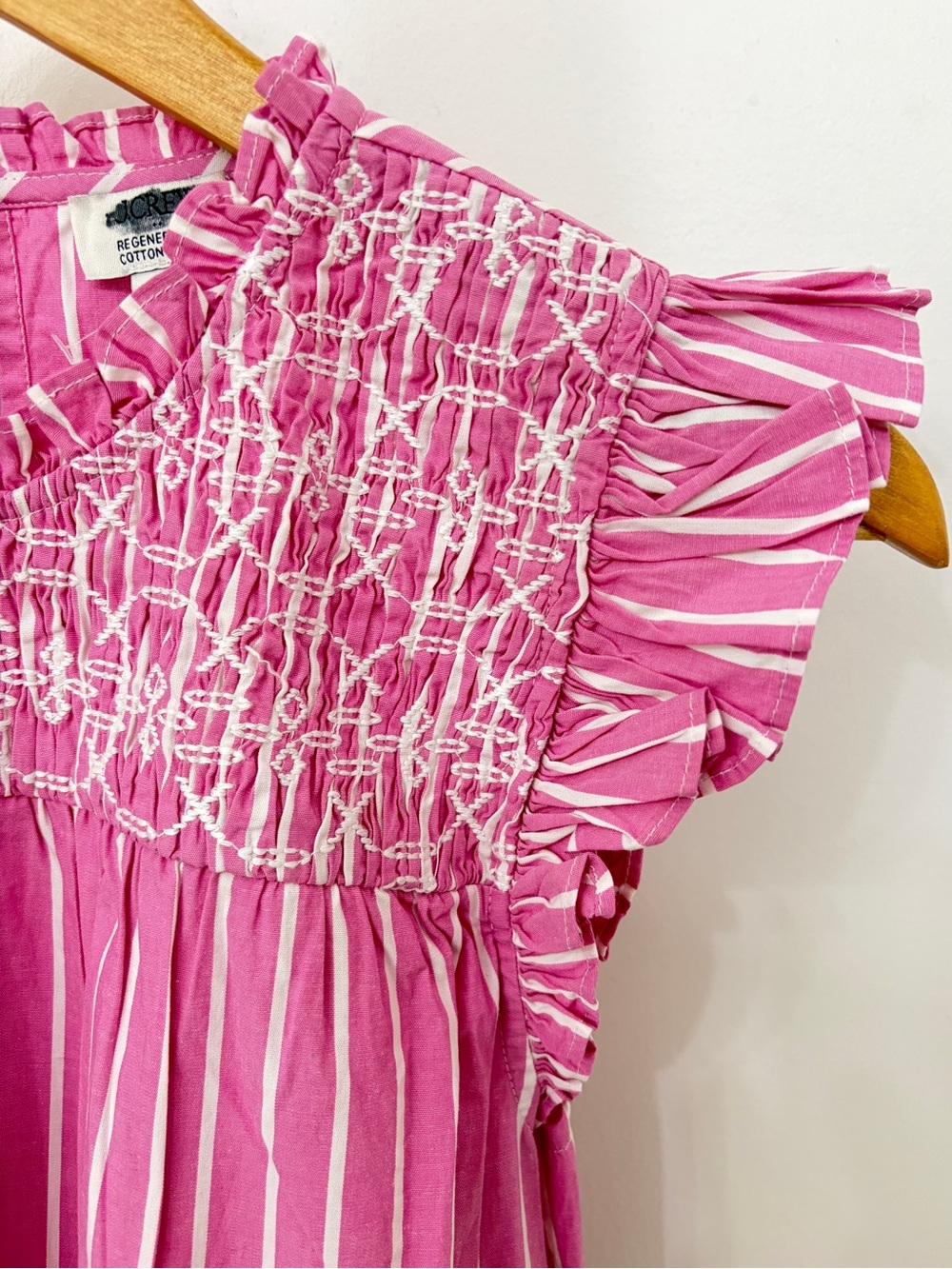 JCrew Pink Striped Smocked Ruffle Mini Dress Coquette Southern Prep Garden Party - Picture 5 of 10